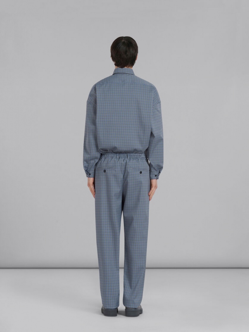 Marni Compact Ull Pants With Checked Motif Blå | FSEHY11160