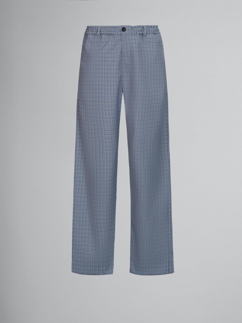 Marni Compact Ull Pants With Checked Motif Blå | FSEHY11160