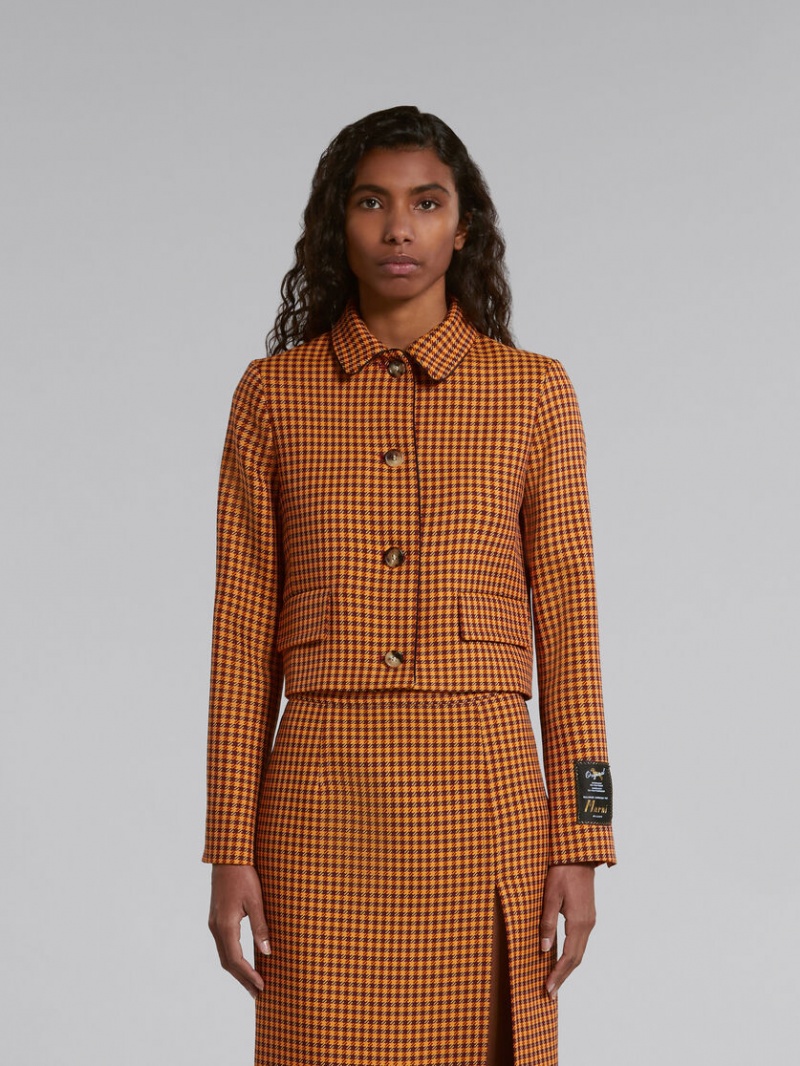 Marni Cropped Checked Jacket Orange Vinröda | PSEQX65667