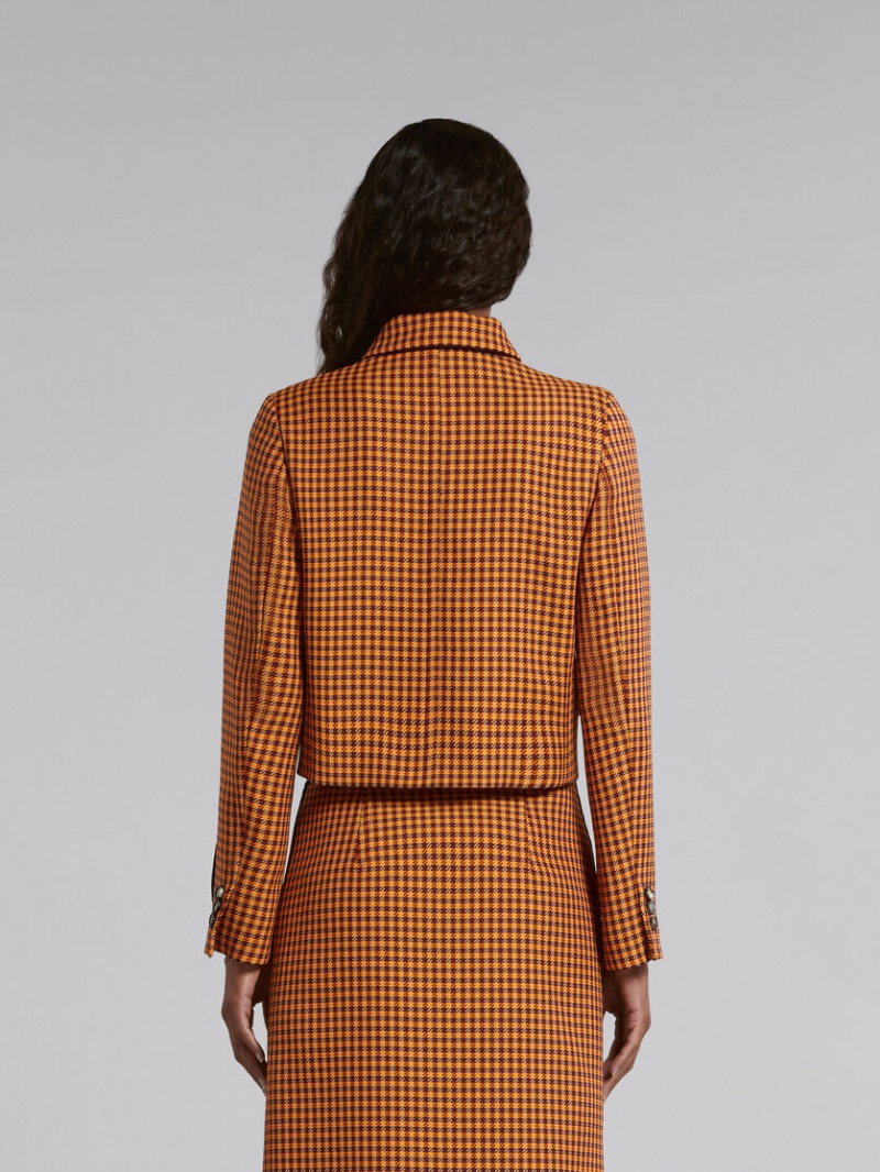 Marni Cropped Checked Jacket Orange Vinröda | PSEQX65667