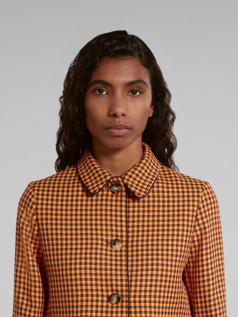 Marni Cropped Checked Jacket Orange Vinröda | PSEQX65667