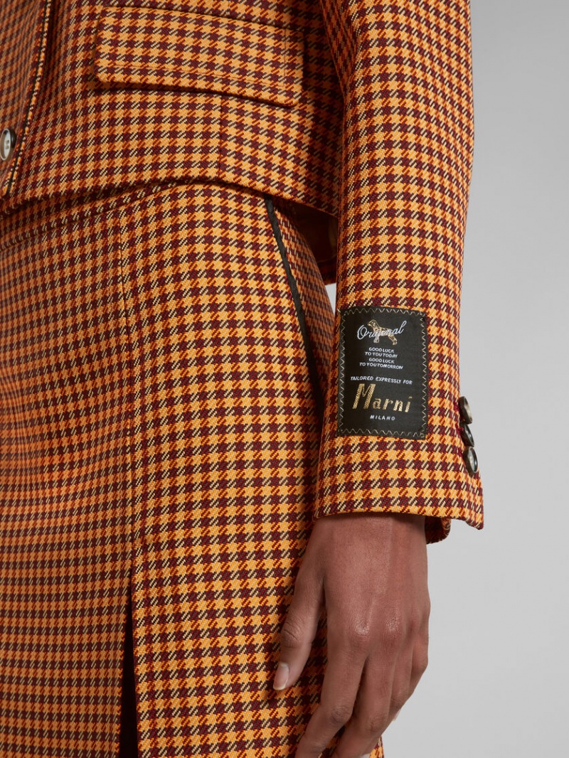 Marni Cropped Checked Jacket Orange Vinröda | PSEQX65667