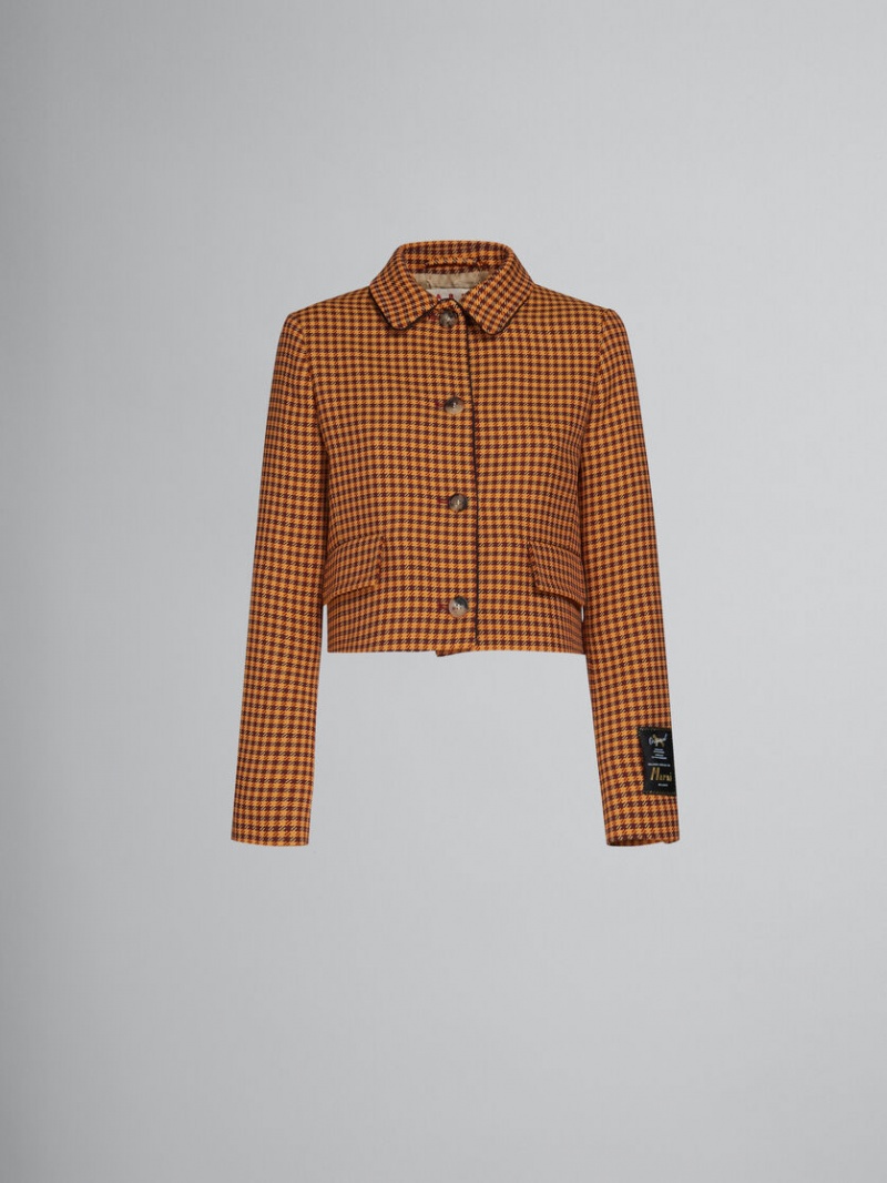 Marni Cropped Checked Jacket Orange Vinröda | PSEQX65667