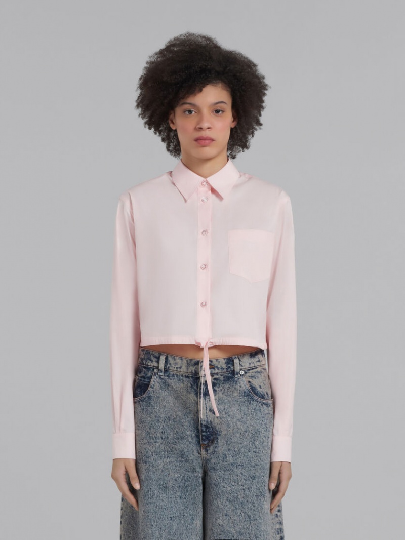 Marni Cropped Shirt In Bio Poplin Rosa | FSEUI27962