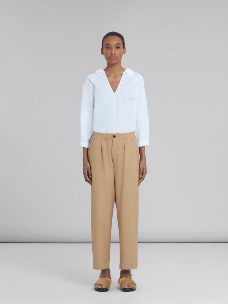 Marni Cropped Trousers In Beige Tropical Ull Beige | XSEBH23447