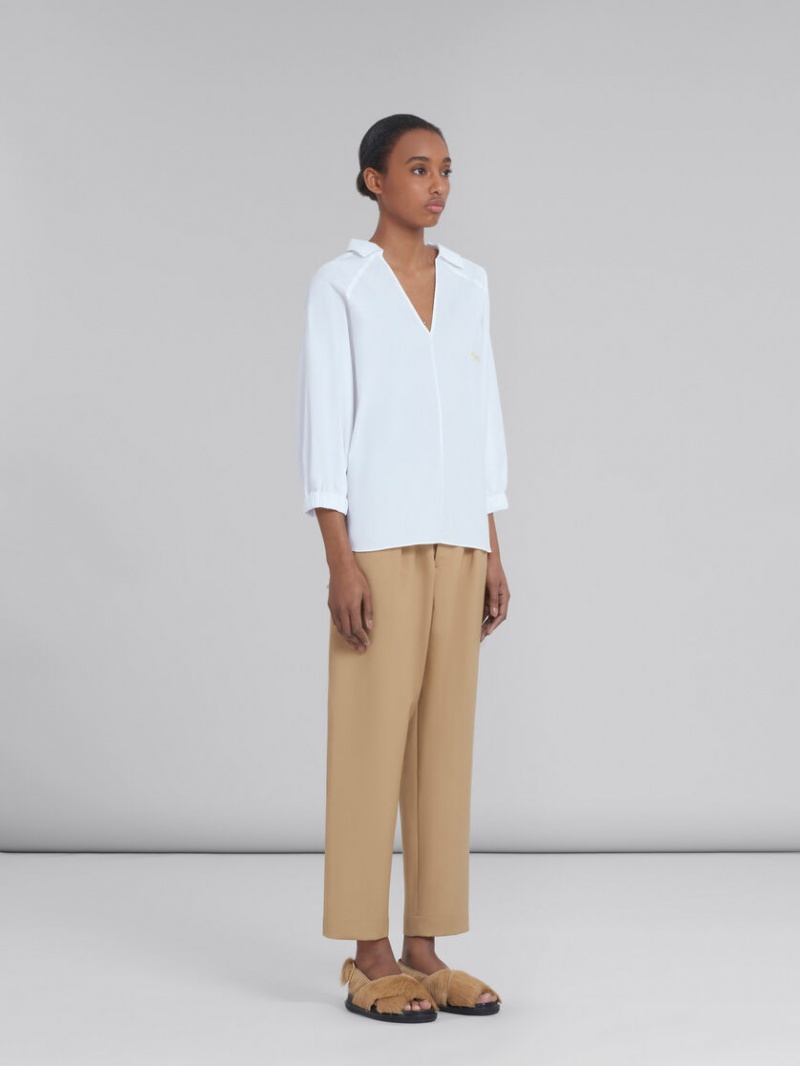 Marni Cropped Trousers In Beige Tropical Ull Beige | XSEBH23447