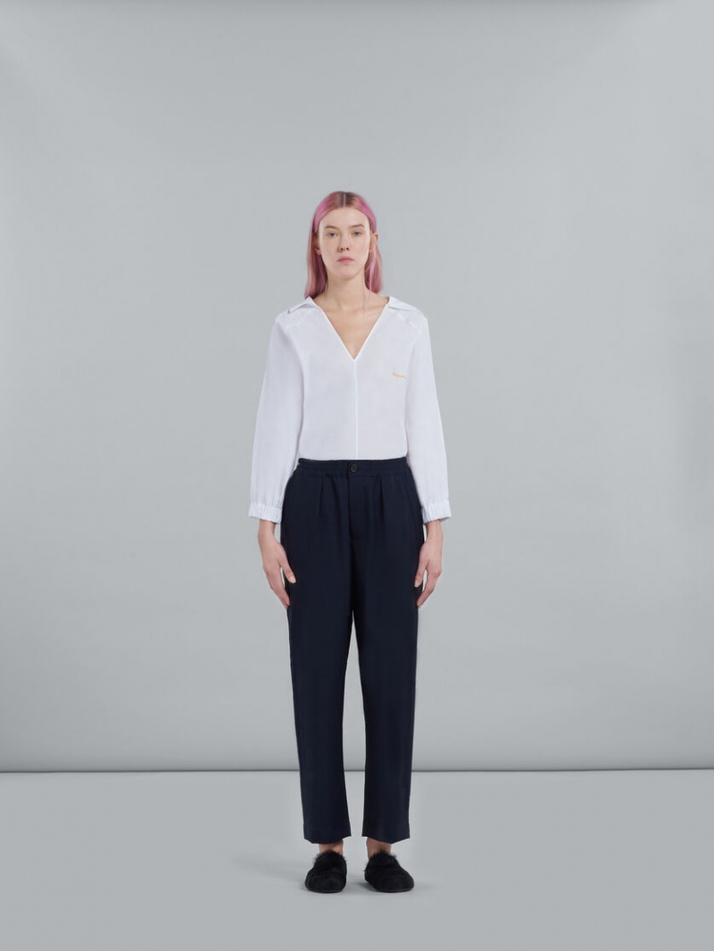 Marni Cropped Trousers In Blue Tropical Ull Blå | SEDFL75188