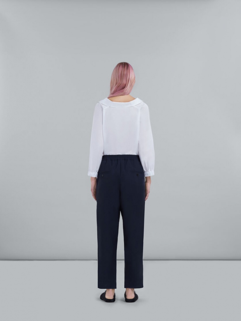 Marni Cropped Trousers In Blue Tropical Ull Blå | SEDFL75188