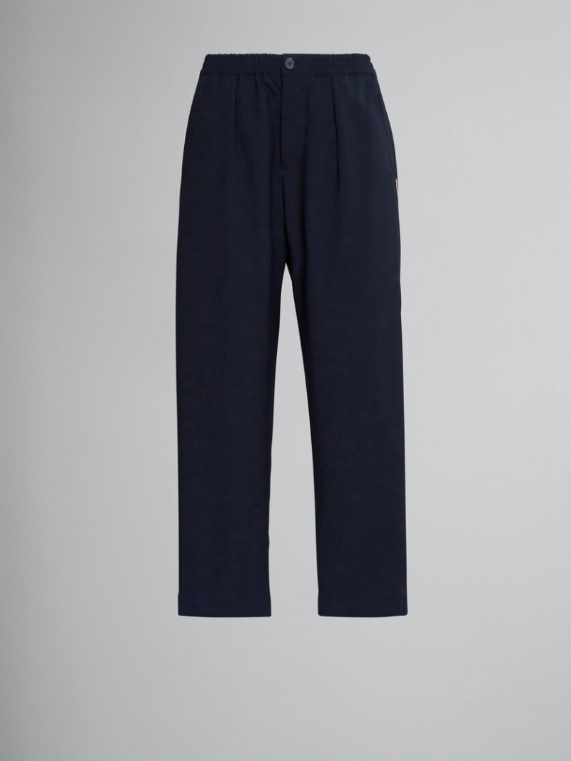 Marni Cropped Trousers In Blue Tropical Ull Blå | SEDFL75188