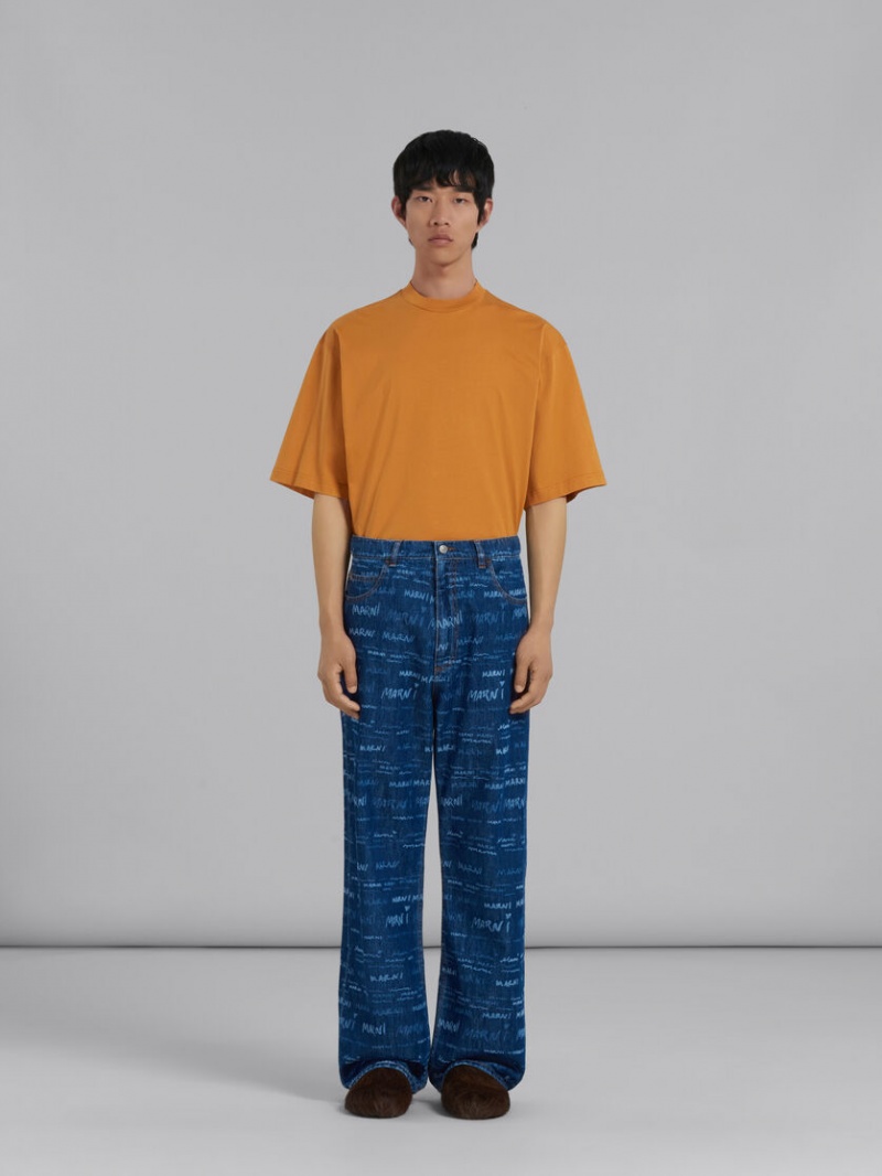 Marni Denim Hetero Trousers With Mega Marni Print Blå | ZSENQ59990