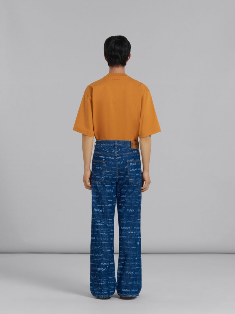 Marni Denim Hetero Trousers With Mega Marni Print Blå | ZSENQ59990