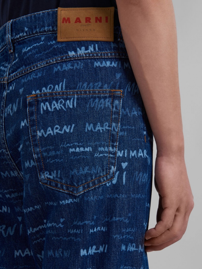 Marni Denim Hetero Trousers With Mega Marni Print Blå | ZSENQ59990