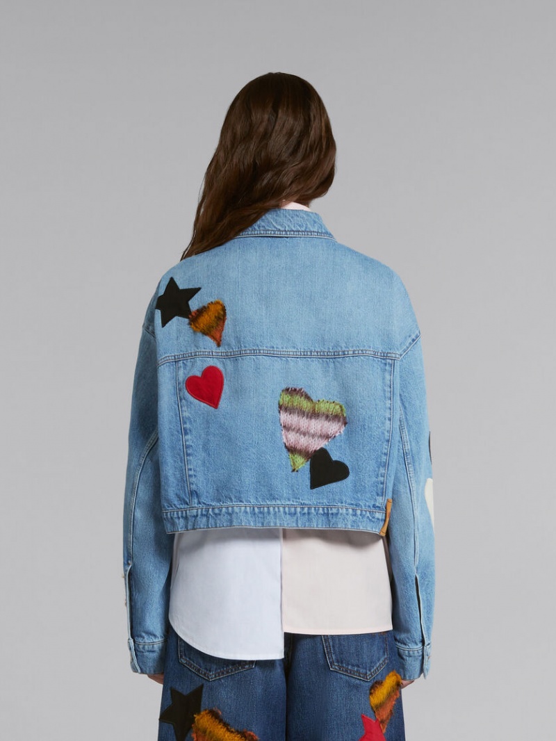 Marni Denim Jacket With Patches Blå | SEJZR30286