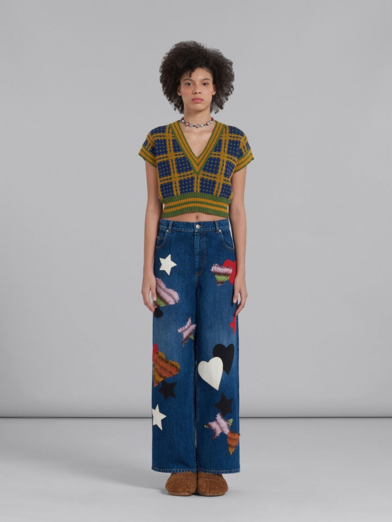 Marni Denim Trousers With Patches Blå | SSENY86849