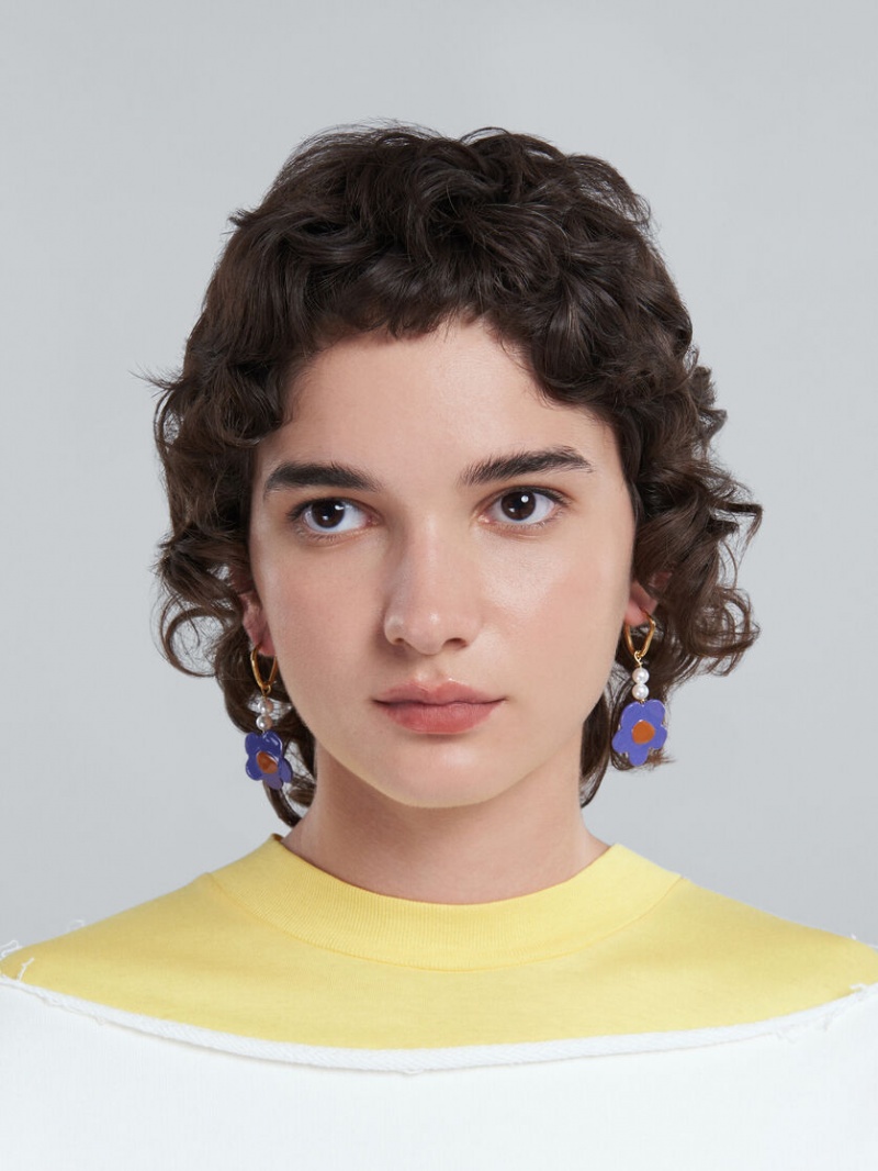 Marni Earrings With Flower Lila Blommiga | PSEQX91226