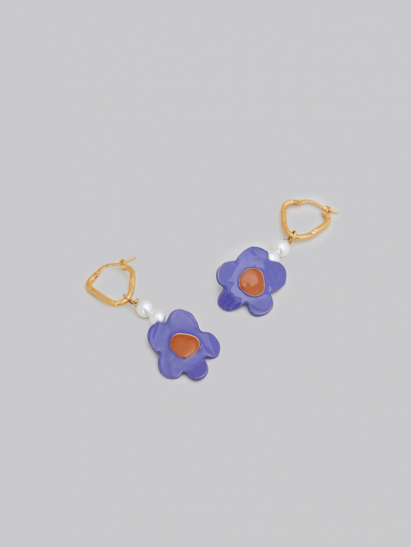 Marni Earrings With Flower Lila Blommiga | PSEQX91226