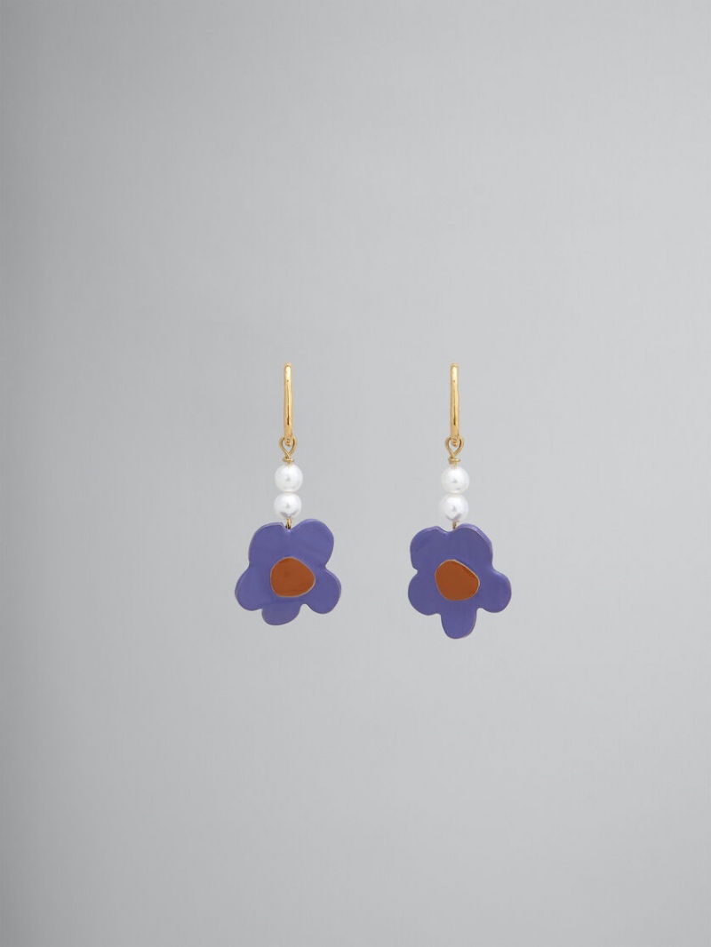 Marni Earrings With Flower Lila Blommiga | PSEQX91226