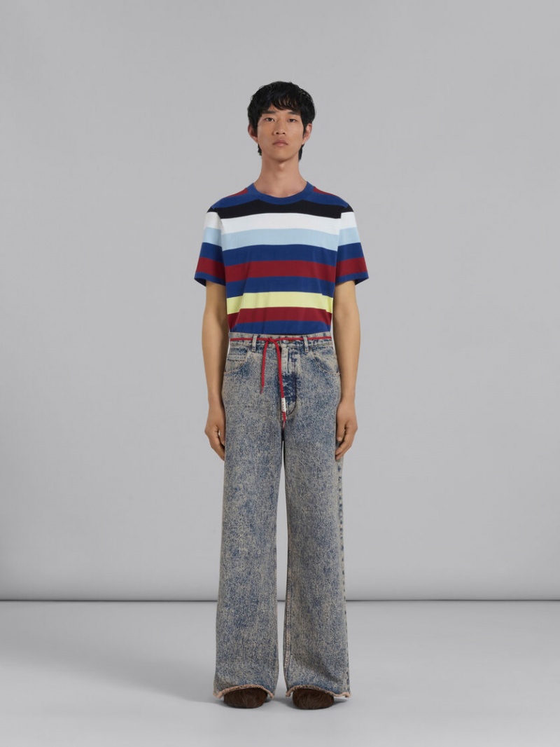 Marni Flared 5 Pocket Trousers In Marble-dyed Denim Rosa Blå | SEEAH45916