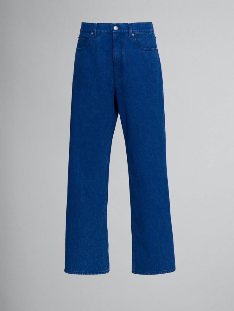 Marni Flared Trousers In Coated Denim Blå | GSEUC18039