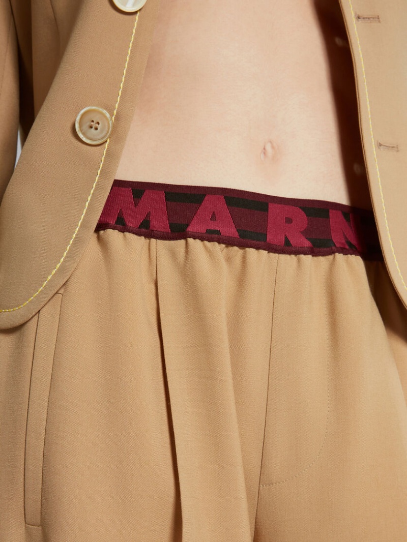 Marni Flared Ull Trousers With Logo Midja Beige | USEND84932