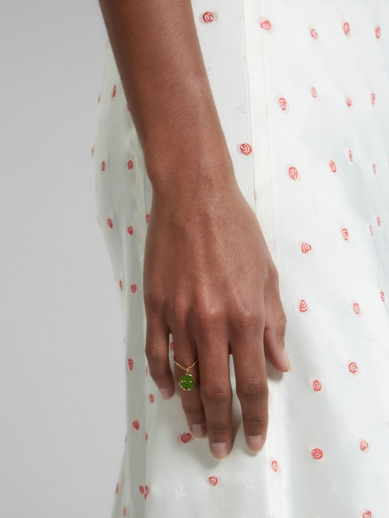 Marni Four-leaf Clover Chain Ring Guld Gröna | BSESD28016