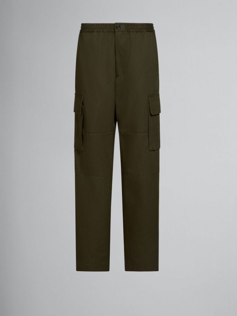 Marni Gabardine Cargo Pants With Drawstring Midja Gröna | SSEVO44980