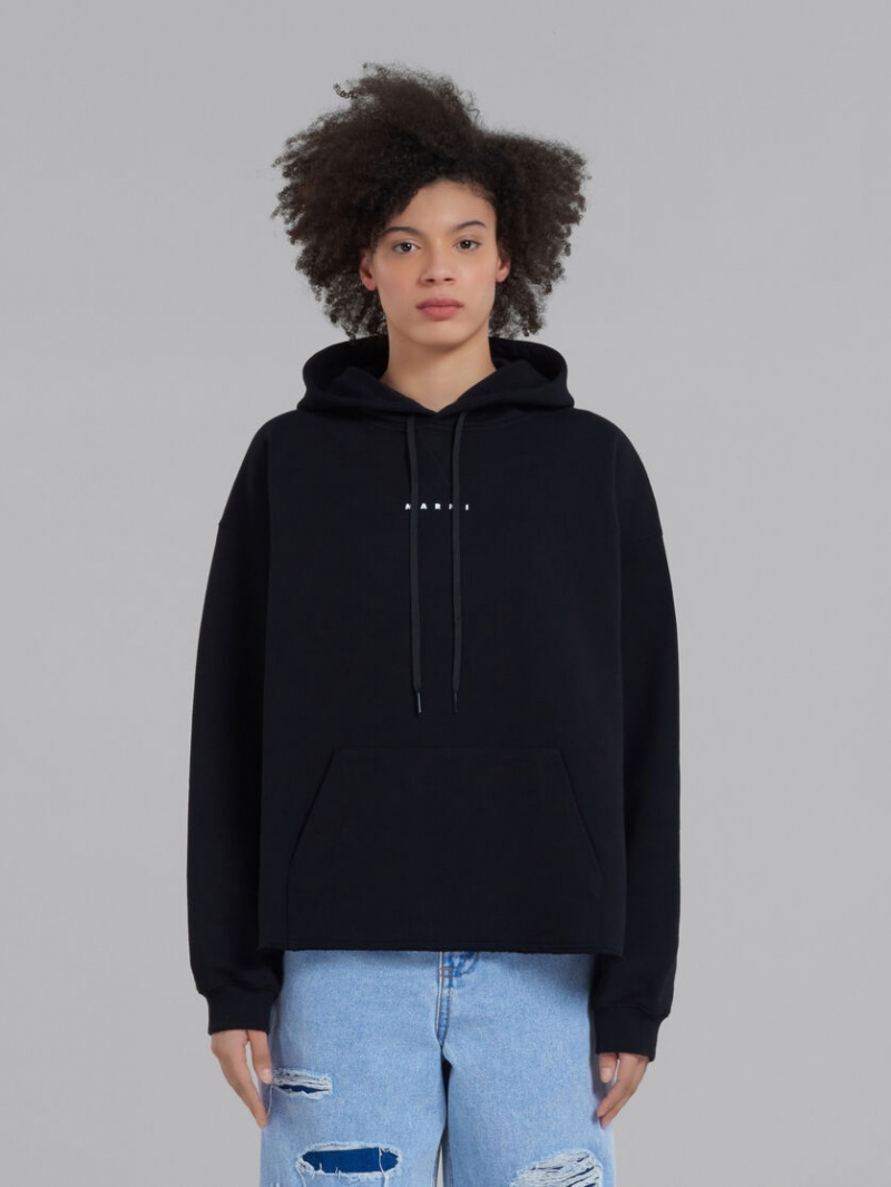 Marni Hoodie In Bio Bomull With Raw Cut Hem Svarta | SEDYB38395