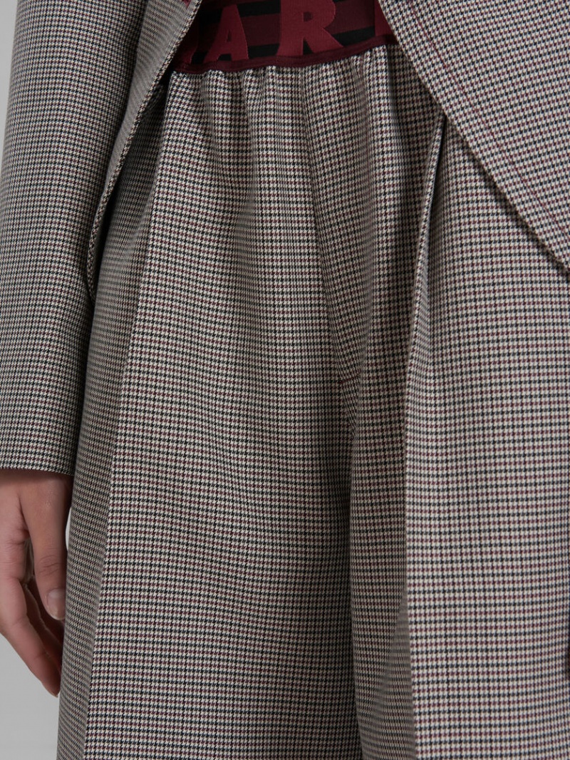 Marni Houndstooth Check Trousers With Logo Midja Grå Röda | ASEWC50405