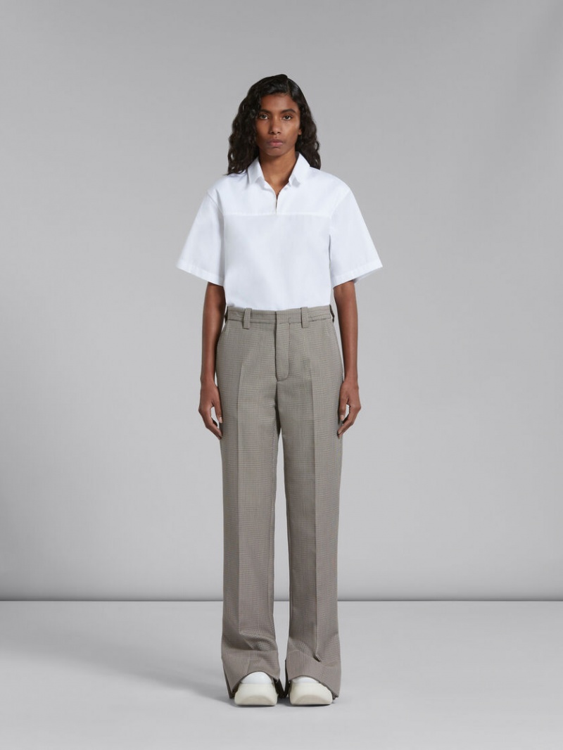 Marni Houndstooth Check Ull Trousers Grå Röda | SENEJ73935