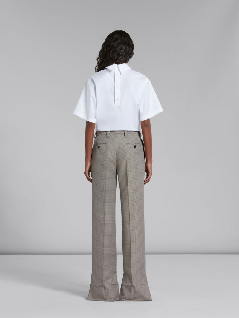 Marni Houndstooth Check Ull Trousers Grå Röda | SENEJ73935