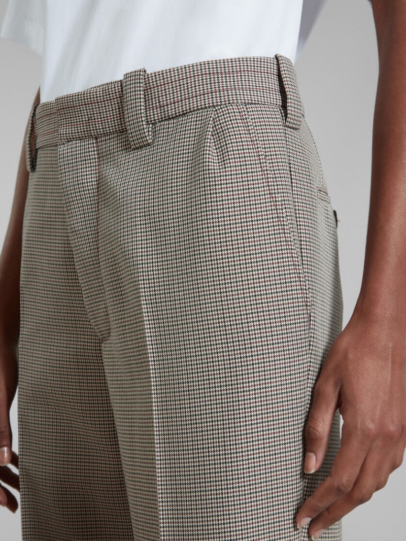 Marni Houndstooth Check Ull Trousers Grå Röda | SENEJ73935