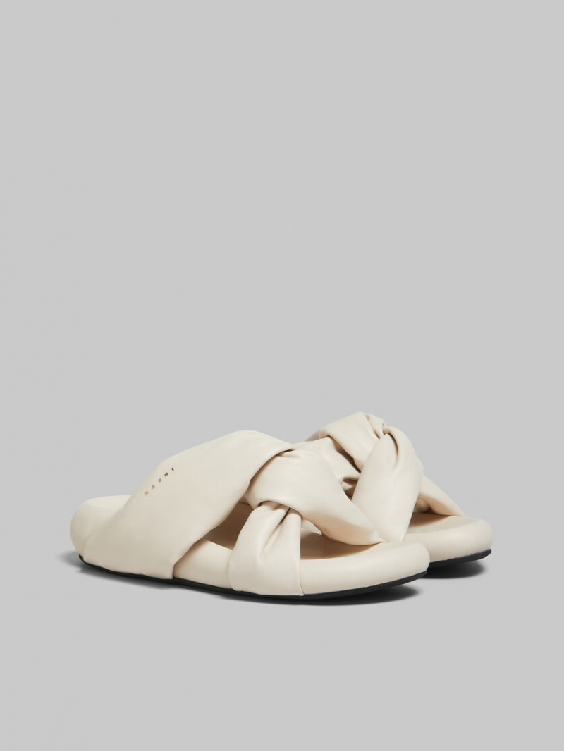 Marni Ivory Twisted Läder Bubble Sandal Vita | LSESX93983