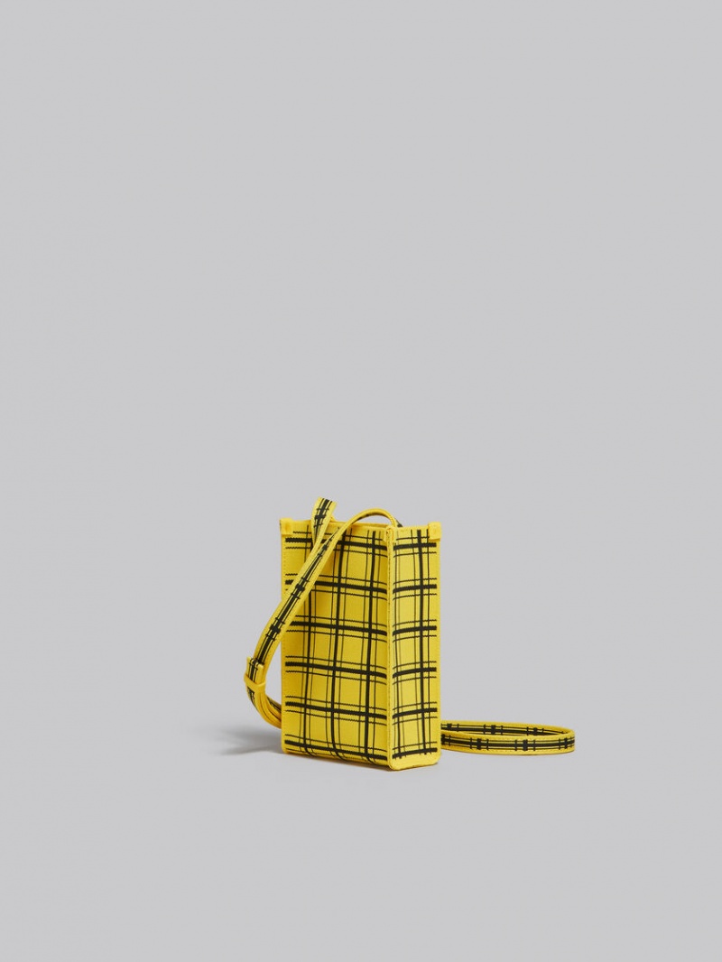 Marni Jacquard Check Mini Shoulder Bag Gula Svarta | LSESX44557