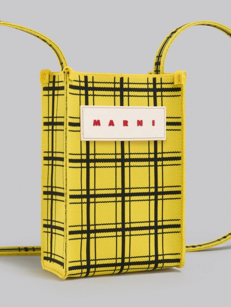 Marni Jacquard Check Mini Shoulder Bag Gula Svarta | LSESX44557