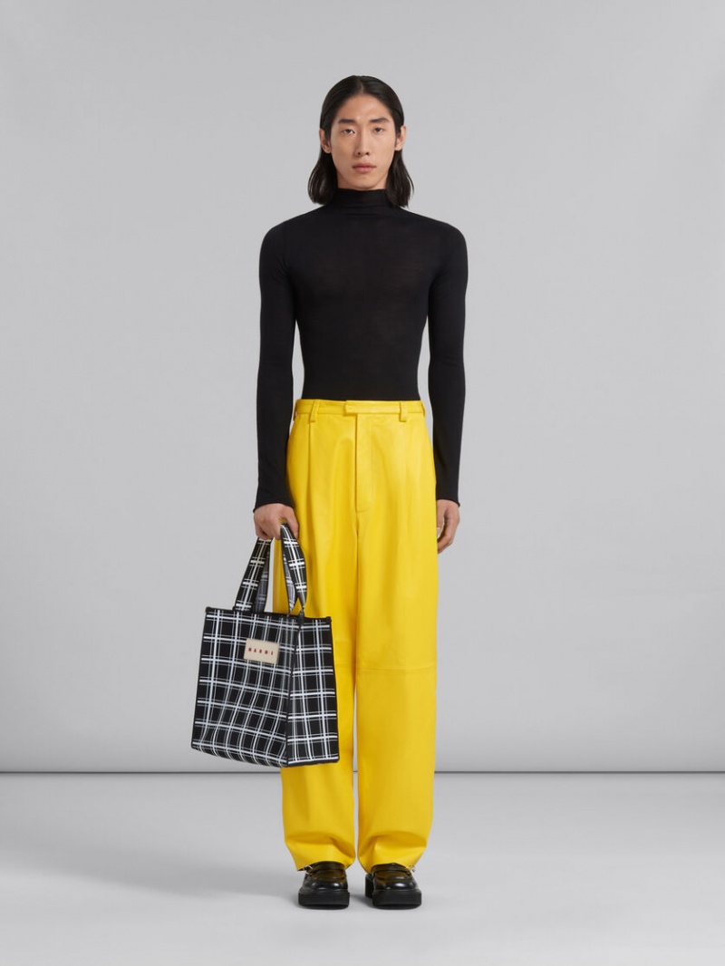 Marni Jacquard Check Shopper Svarta Vita | SEJKU57714