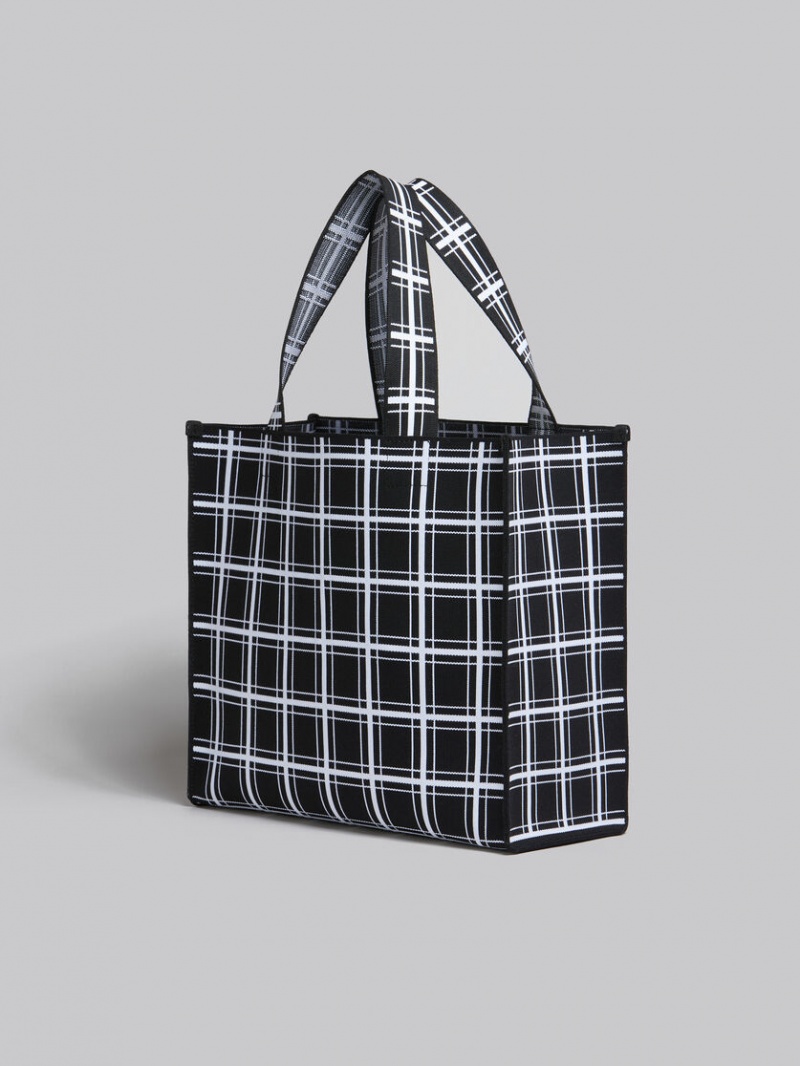 Marni Jacquard Check Shopper Svarta Vita | SEJKU57714