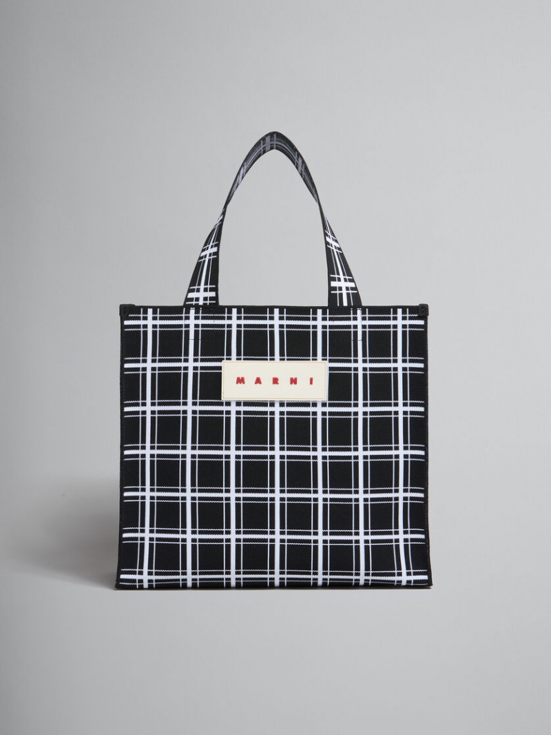 Marni Jacquard Check Shopper Svarta Vita | SEJKU57714