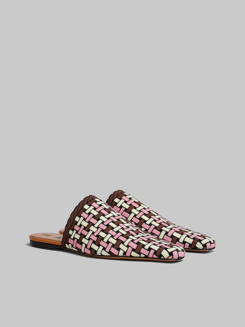 Marni Jacquard Mule Ljusgula Bruna Rosa | PSEQX91110