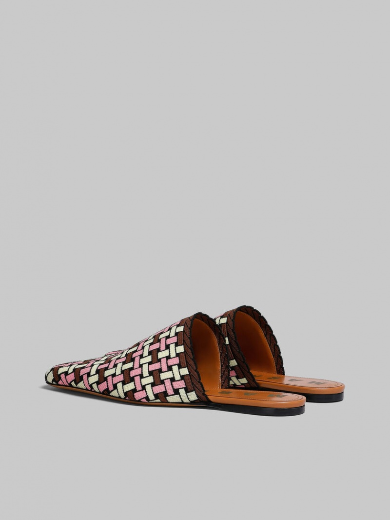 Marni Jacquard Mule Ljusgula Bruna Rosa | PSEQX91110