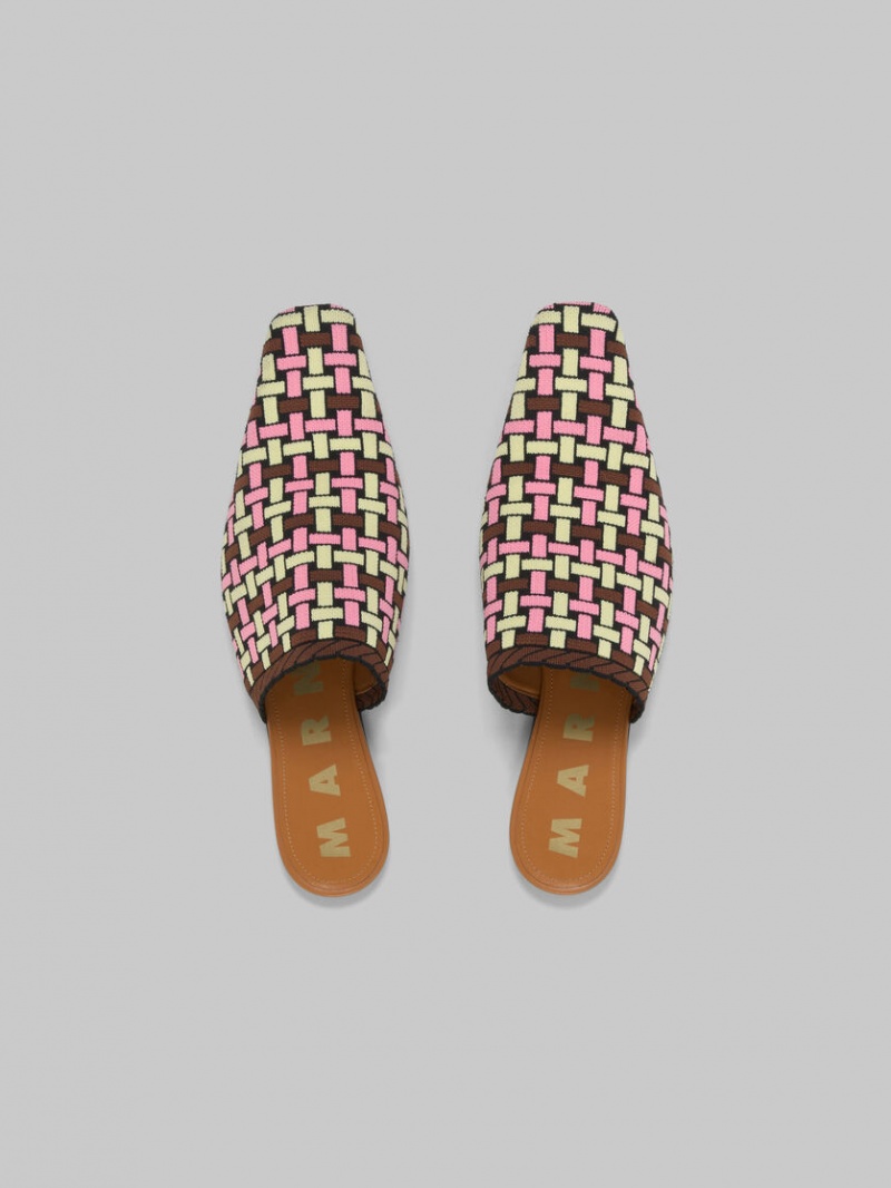 Marni Jacquard Mule Ljusgula Bruna Rosa | PSEQX91110