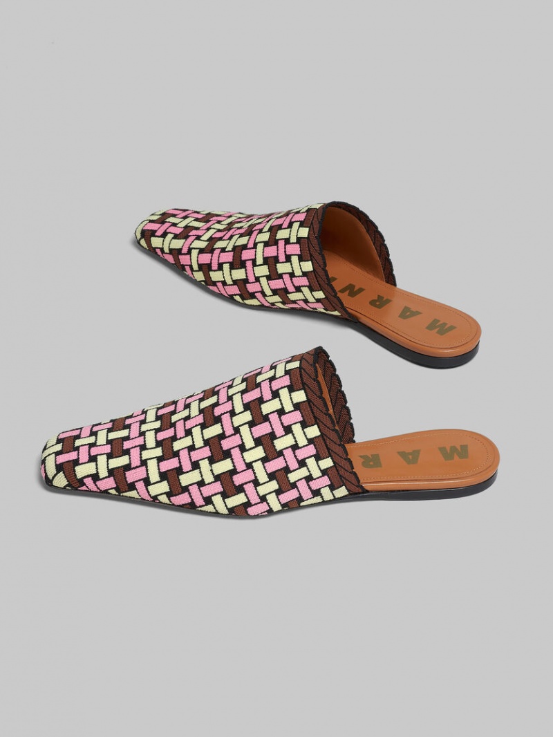 Marni Jacquard Mule Ljusgula Bruna Rosa | PSEQX91110