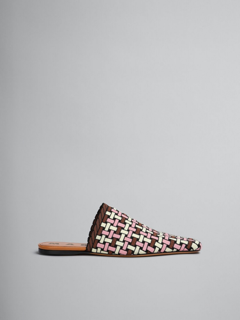 Marni Jacquard Mule Ljusgula Bruna Rosa | PSEQX91110