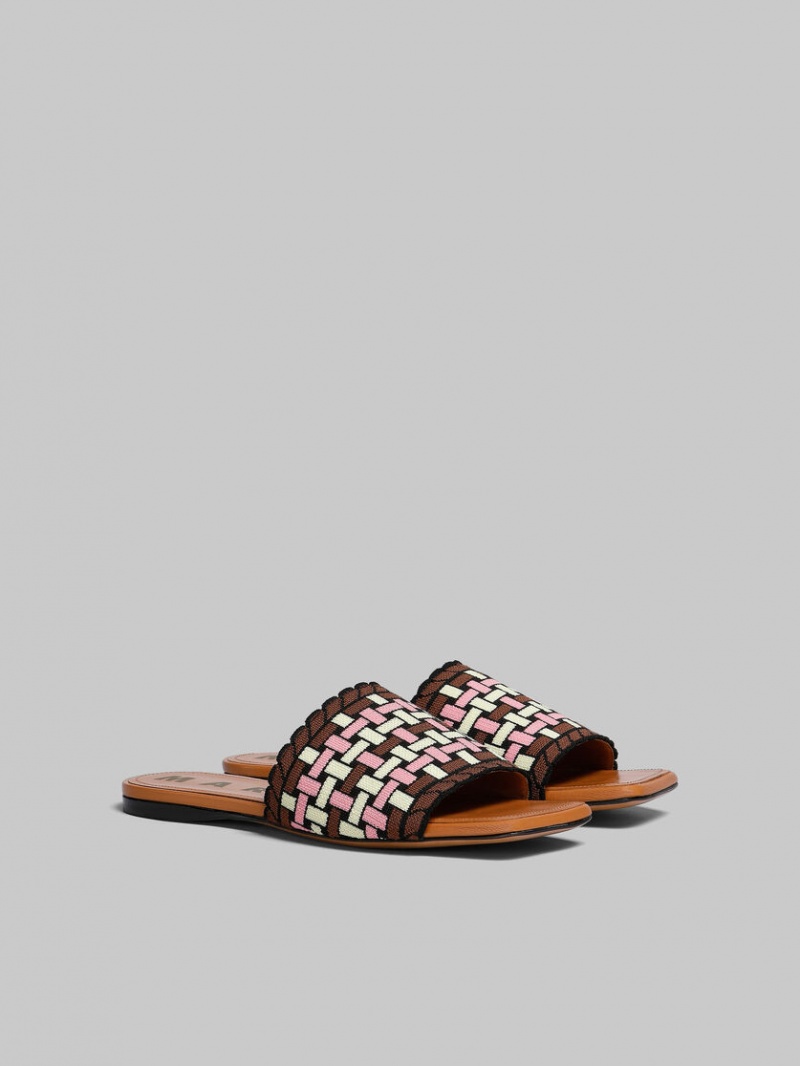 Marni Jacquard Sandal Ljusgula Bruna Rosa | QSEWA56798