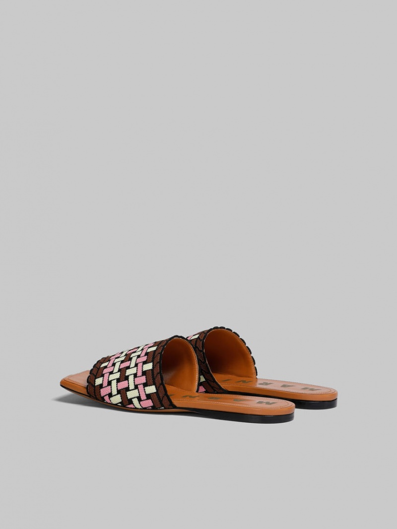 Marni Jacquard Sandal Ljusgula Bruna Rosa | QSEWA56798