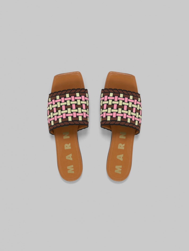 Marni Jacquard Sandal Ljusgula Bruna Rosa | QSEWA56798