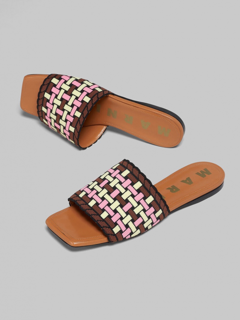 Marni Jacquard Sandal Ljusgula Bruna Rosa | QSEWA56798