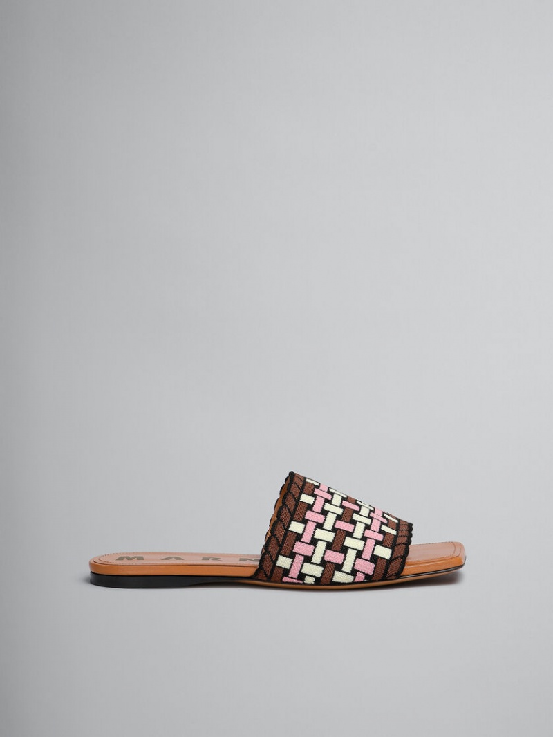 Marni Jacquard Sandal Ljusgula Bruna Rosa | QSEWA56798