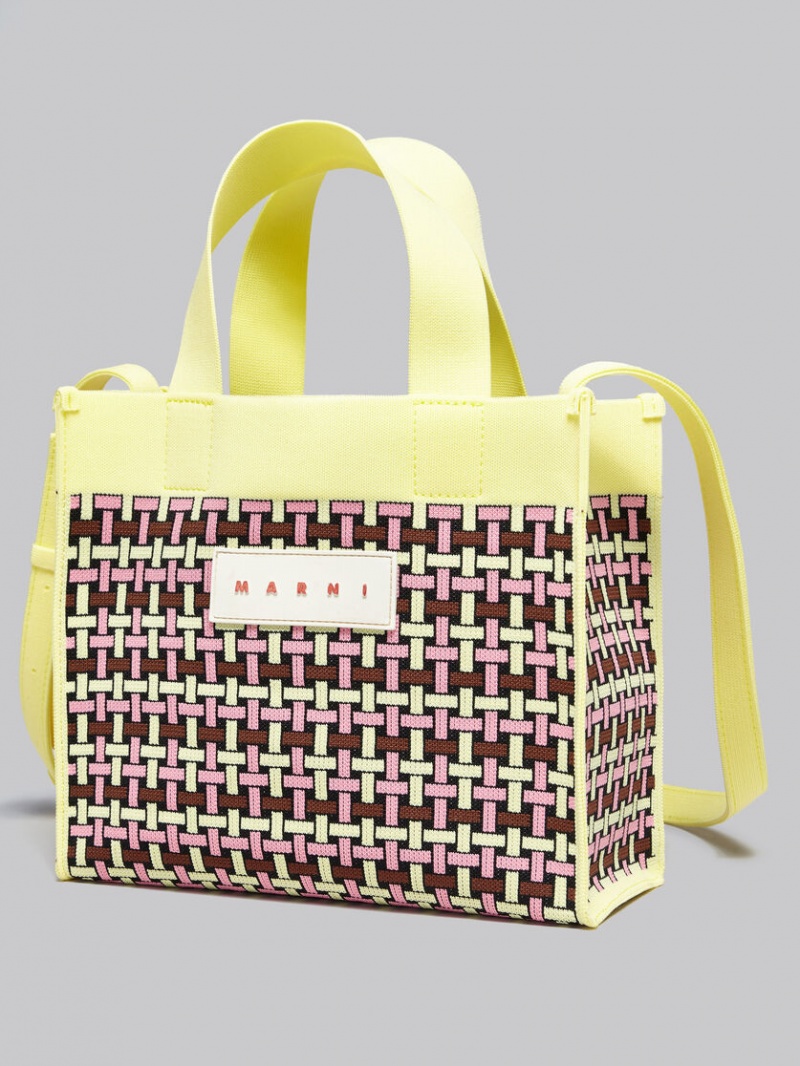 Marni Jacquard Shopper Ljusgula Bruna Rosa | SEXMI89995