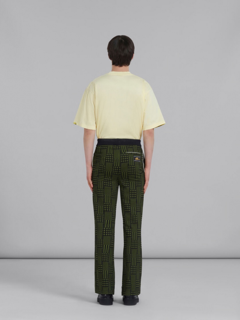 Marni Jersey Trousers With Checks And Stripes Gröna | QSEUV97863