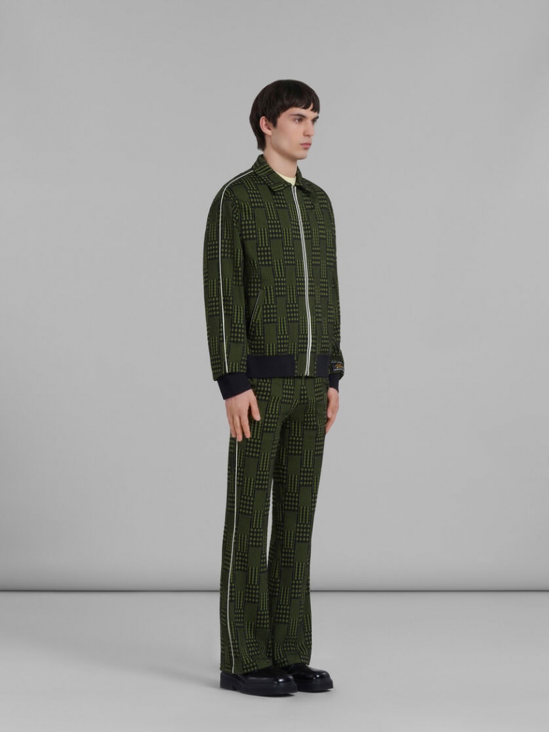 Marni Jersey Trousers With Checks And Stripes Gröna | QSEUV97863